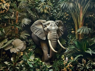 Elephant in Lush Tropical Jungle