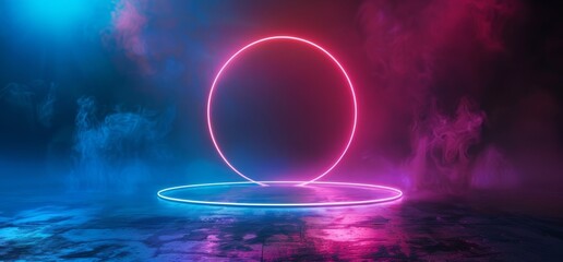 Poster - 3d rendering of studio sci fi neon glowing sphere circle gate portal gradient purple blue retro alie