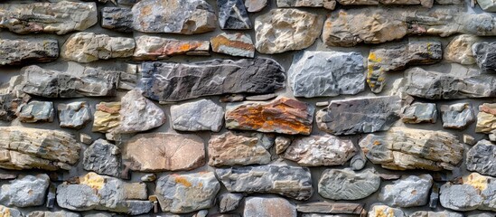 Canvas Print - Close up view of an aged rural house wall constructed with bricks and stones suitable as a backdrop with copy space image