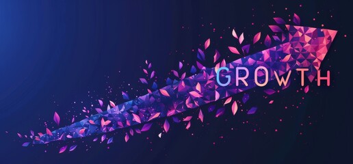 Poster - Abstract growth arrow with vibrant geometric design and foliage elements