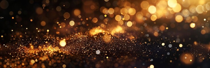 Wall Mural - Abstract bokeh with golden highlights on black background. Holiday theme.