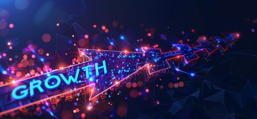 Poster - Abstract growth arrow with blue and orange lights symbolizing business success