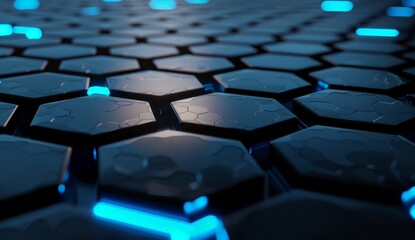 Poster - the honeycomb hexagon pattern is abstract black on a futuristic surface