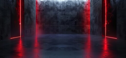 Poster - futuristic pantone blue red glowing neon laser lights empty parking underground space showcase car g