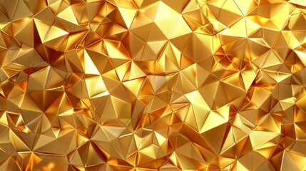 Poster - rendering of an abstract gold surface with a futuristic background with lines and a low poly triangl