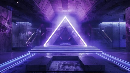 Poster - sci fi modern triangle construction neon laser vibrant purple blue pantone podium stage dance fashio