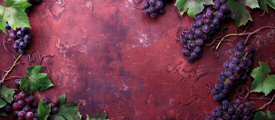 Poster - Background featuring grapes and wine leaves with copy space image