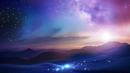 Wall Mural - a beautiful night sky with a purple moon and stars