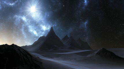 Wall Mural - a starry night sky with a mountain range in the background