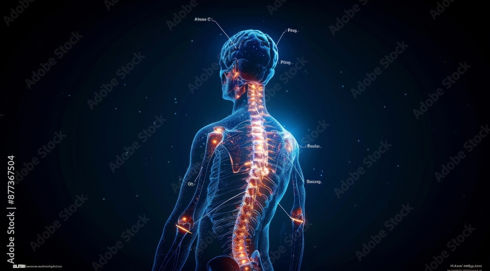 3D illustration of the human nervous system highlighting the spinal ...
