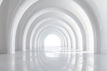 Poster - Conceptual 3D rendering of an empty futuristic arch tunnel room illuminated by a wall light.