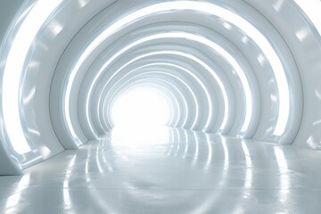 Poster - An abstract rendering of a futuristic arch tunnel room with a light on the wall. Science fiction concept.