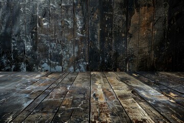 Poster - for montage of products, dark background wall with empty table
