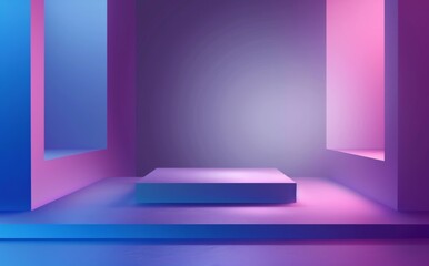 Poster - 3d rendering of an abstract geometric background in purple and blue. cyberpunk concept. ideal for ad