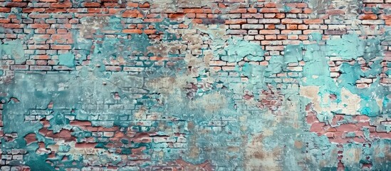 Poster - old brick wall with chipped paint providing background with copy space image