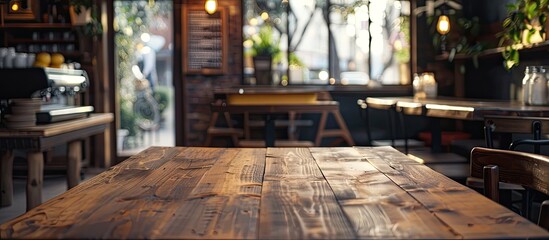 Poster - Wooden table in a bar or cafe with a menu frame for showcasing text perfect for a copy space image