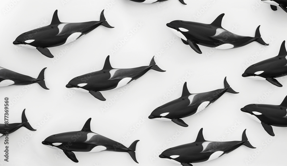 black orcas pattern on light background, minimalistic style, simple ...