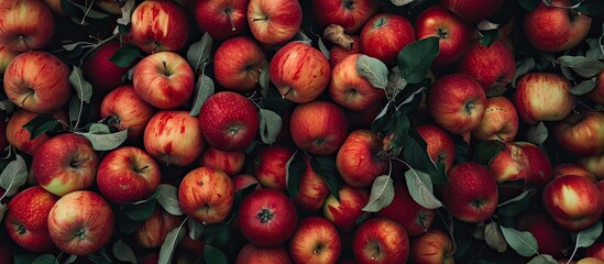 Sticker - Orchard full of ripe apples with copy space image