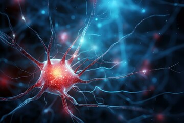Poster - Detailed digital rendering of neural network activity in the human central nervous system. Including neurons. Synapses. Dendrites. And axons