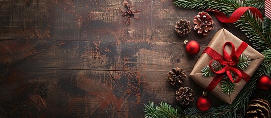 Canvas Print - Rustic background for Christmas gift New Year Valentine s Day or any festive occasion with a top view to include a spacious image area. Copy space image. Place for adding text and design