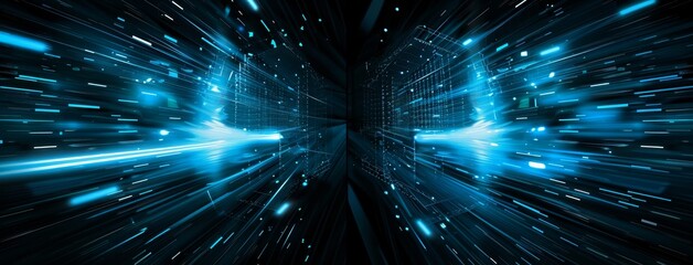 Poster - an abstract 3d illustration with green neon holographic circles