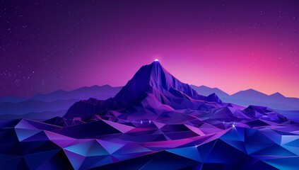Fototapete - Hill with low polygonal synthwave background