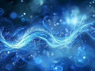 Poster - A blue glowing plasma line with an abstract background of partocles
