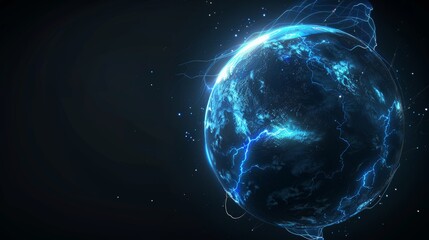 Poster - Blue sphere with glowing particles. Abstract background. Beautiful background with particles. Isolated sphere on black background with particles.