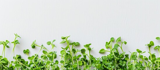 Sunflower microgreens elegantly isolated with selective focus against a white background create a serene natural setting for a copy space image