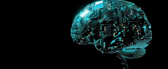 Poster - Stock and cyberspace concepts are represented by a human brain against a technology background