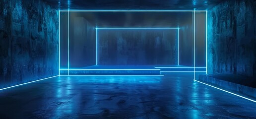 Poster - 3d rendering of futuristic futuristic sci fi grunge concrete reflective dark empty tunnel corridor w