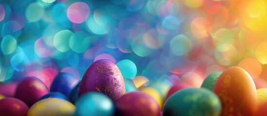 Canvas Print - Celebrating with vibrant Easter Paschal eggs featuring a variety of colors against a festive background with copy space image