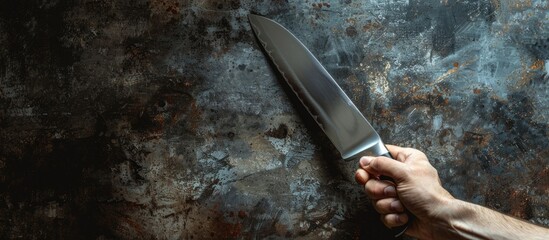 Poster - hand belonging to labor gripping a knife in copy space image