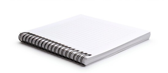 Poster - isolated on a white background a spiral bound notepad displays a blank white page with ample copy sp