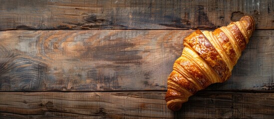 Sticker - Copy space image of a croissant placed on weathered wooden surface