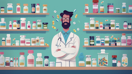 Wall Mural - World Pharmacist's Day. the pharmacist prescribes medicines