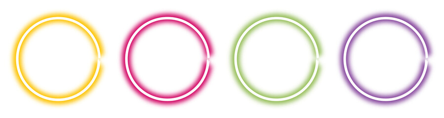 Wall Mural - set of colorful neon hand drawn round frame on transparent background, abstract circle shape png des