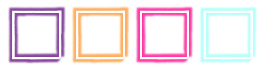 Wall Mural - set of neon colored hand drawn square frame on transparent background, abstract blank shape png desi