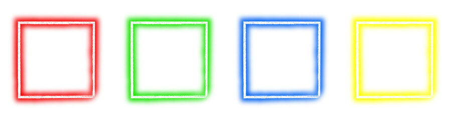 Wall Mural - set of neon hand drawn square frame on transparent background, abstract blank shape png design eleme