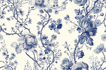 toile de jouy vintage floral pattern featuring delicate florals wildflowers and romantic motifs