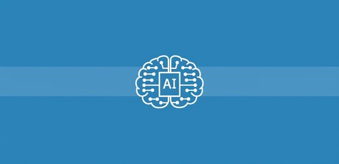 Poster - AI brain logo on blue background depicting artificial intelligence technology concept
