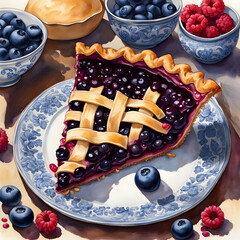 Wall Mural - blueberry  pie  on a plate