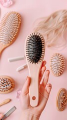 Wooden Hair Brush in a Hand