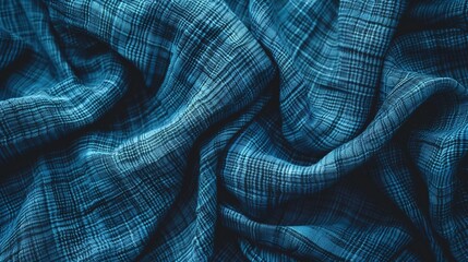 Wall Mural - Closeup_of_a_Wrinkled_Blue_Fabric_With_a_Grid_Pattern_generative_ai_image