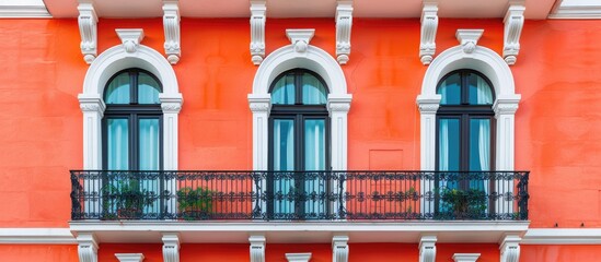 Poster - European style building with an antique orange facade as a background for copy space image