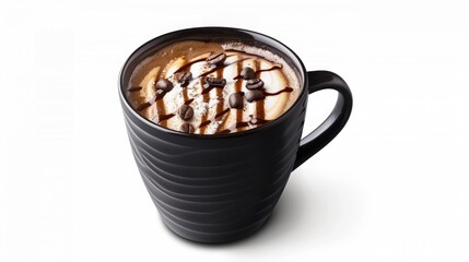 Wall Mural - Mocha coffee in black mug on white background with clipping path for easy editing