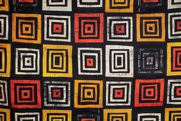 repeating square pattern with bold lines, with each square containing a different geometric design i