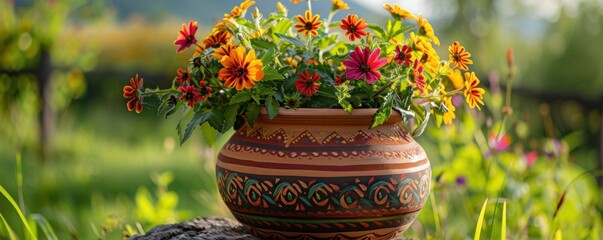 Poster - Vibrant Flowers in a Clay Pot