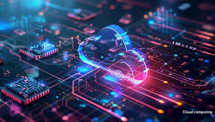 Poster - High-tech digital background illustrating cloud computing and microchips