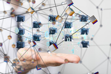 Poster - small data Cloud technology. Polygonal wireframe art looks like constellation